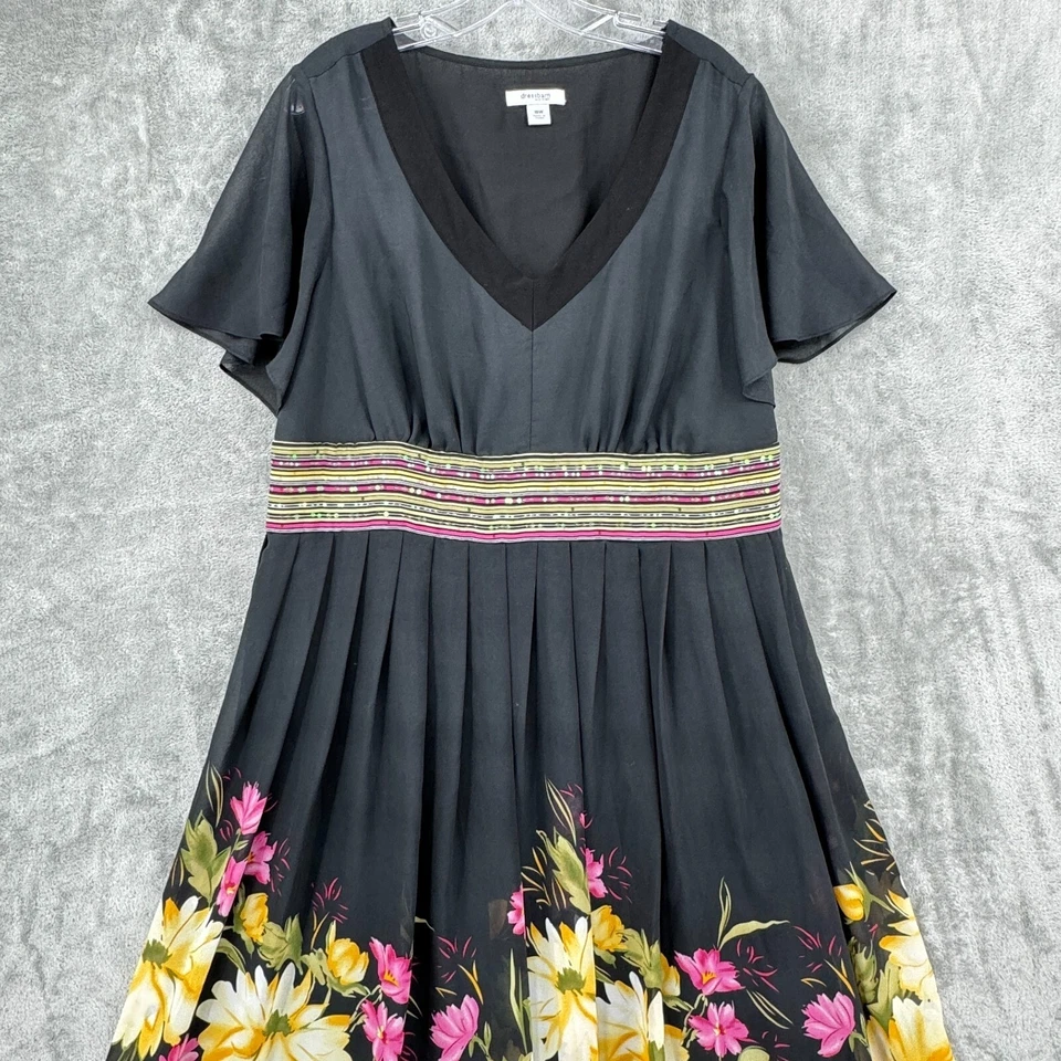 Dressbarn Dress 16W Maxi Floral Cottage Modest Prairie Chiffon Zip Lined Black - Image 4 of 4