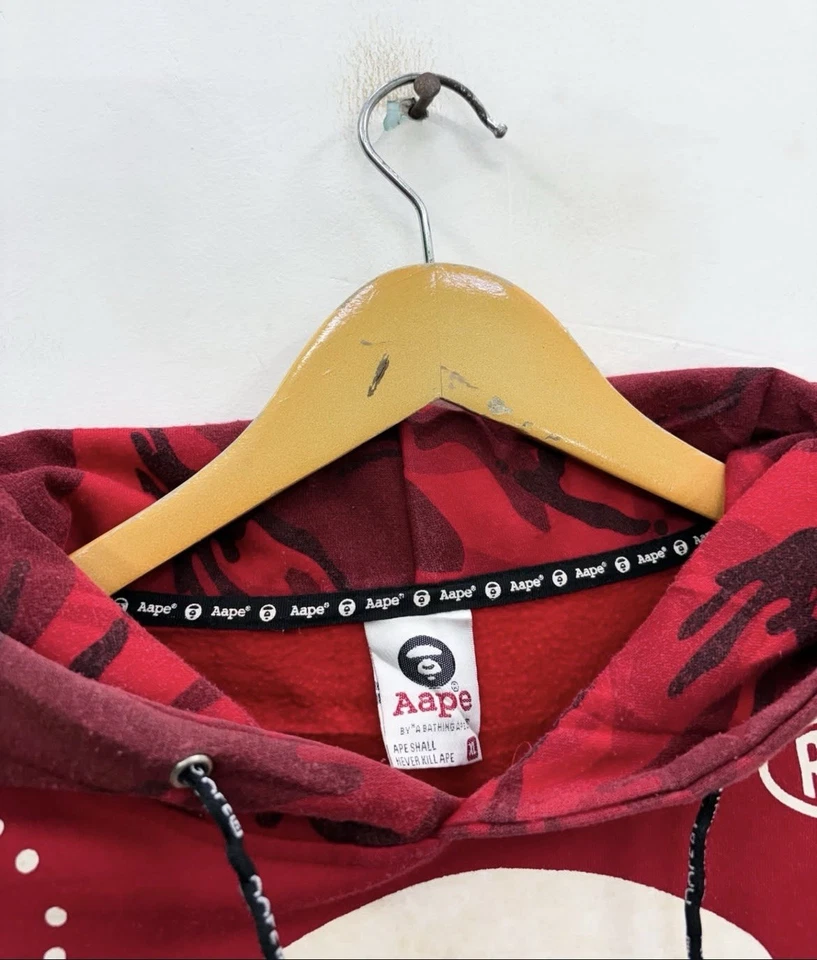VTG Aape By A Bathing Ape Red Camo Hoodie pullover bape red rare men size XL - Image 4 of 4