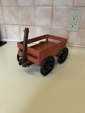 Vintage Red Wooden Wagon Cast Iron Wheels Charming Primitive Display Farmhouse
