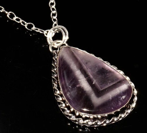 925 Silver Plated Chevron Amethyst Necklace 18" Huge Eye Catching Design GW
