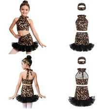 Kids Girls Costume Activewear Latin Dance Set Tutu Skirt 3 Piece Flowy Wild