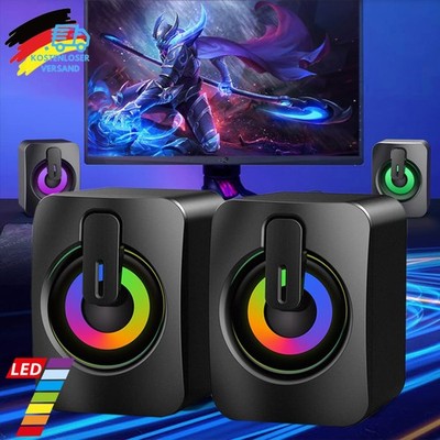Kompakt Stereo RGB Lautsprecher für Computer/PC/Laptop/Desktop, Boxen USB AUX