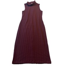 Nine West Burgundy Turtleneck Sleeveless Ribbed Midi Dress Size Large Body Con