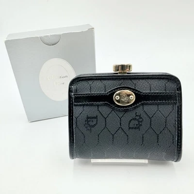 Christian Dior Vintage Honeycomb Geldbörse Schwarz PVC Leder mit Goldfarbenem... - Bild 1 von 4