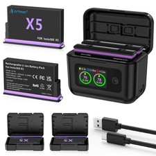 Artman 2 Pack X5 Battery with Dual LCD Charger Case for Insta360 X5