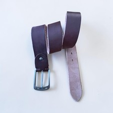 Vintage 90  s Style Sz 37 Minimalist Brown Soft Leather Belt Silver Tone Buckle