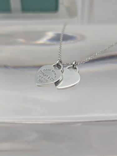 Tiffany & Co. Return to Mini Double Heart Tag Pendant 16" Necklace Silver Ag 925