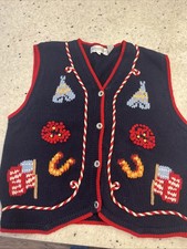 EAGLES EYE SWEATER VEST SIZE L 90's Patriotic Blue button-up Vintage