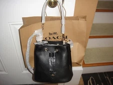 NEW Coach Rowan Black Leather Bucket Bag $398.00.10% Authe