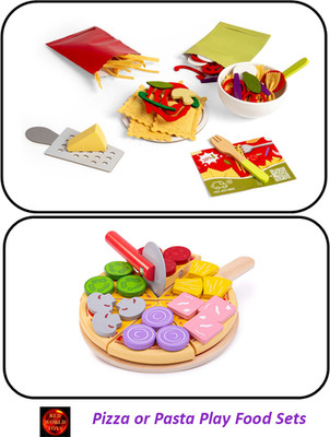 Holz Pizza oder Pasta Spiel Essen Küche Rollenspiel Auswahl aus 2 Sets - NEU
