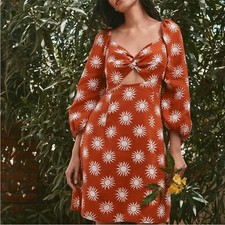 NWT Loft Beach Sunny 100% Linen Cutout Twist Mini Pocket Dress Orange SZ M