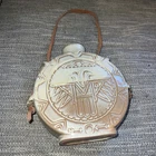 Vintage FRANKOMA Thunderbird Canteen Vase #59 WHITE Pottery Leather Strap