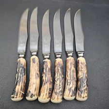 EVERBRITE Sheffield England Antler Steak Knives Set Of 6 8" Stainless Steel 