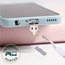 Cute White Cat Dust Plug Charm w/ Cleaner for iPhone Samsung USB-C Phone Gift