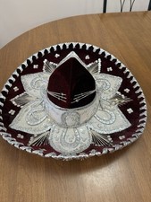 Pigalle Mexican Sombrero Mariachi Hat XXXXXXX Red Maroon Silver Sequins