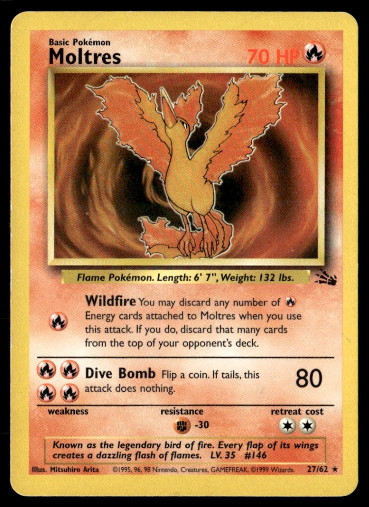 Moltres (27) Rare Unlimited Fossil 27/62 NM Pokémon TCG
