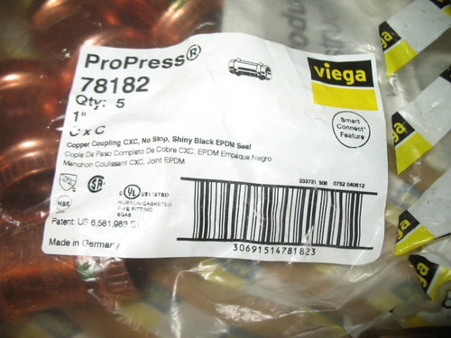 Viega 78182 Pro Press  1" ProPress Copper Coupling package of 5