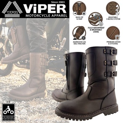VPR R50 Tanker Brut Leder Motorradstiefel | Volle Höhe CE Wasserdicht Stiefel