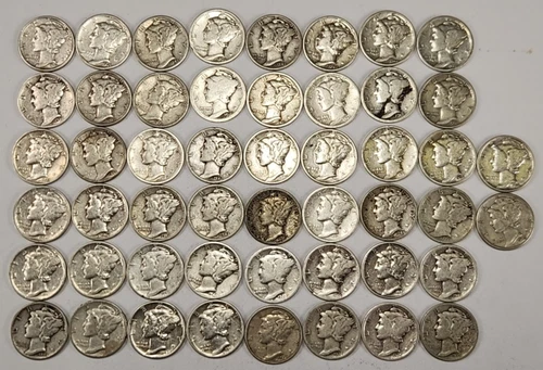 New ListingRoll of 50 Silver Mercury Dimes $5 Face Value 90% Silver Coins Mixed Dates  VM2