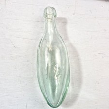 Vintage Aqua Torpedo Bottle Blown Glass Sailor Ink 9.5 in Lip Chips Scratches
