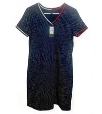 Tommy Hilfiger Womens Polka Dot V-neck T-shirt Dress Size M Navy Blue