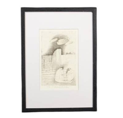 Veronika Palečková ''Die Zwei'' Kupferstich Autogramm H 17,5 x B 12,7 Zoll
