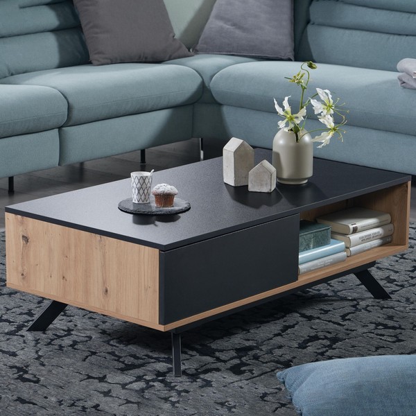 Couchtisch FineBuy Sofatisch 110X60X38 Cm MDF Eiche Wohnzimmertisch Schublade-image