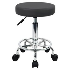 Round Rolling Stool with Footrest PU Leather Height Adjustable 360  Swivel