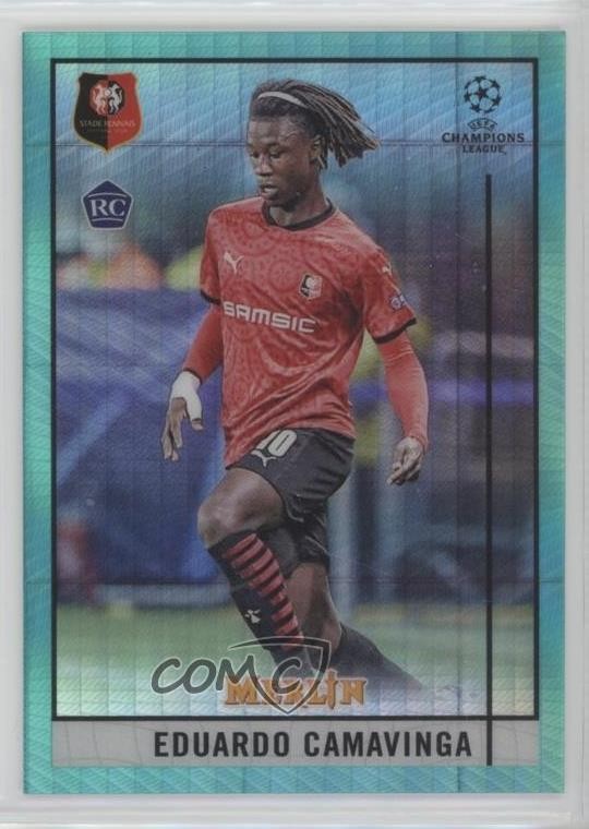 2020 Topps Merlin Collection Chrome UCL Aqua Prism Refractor Eduardo Camavinga