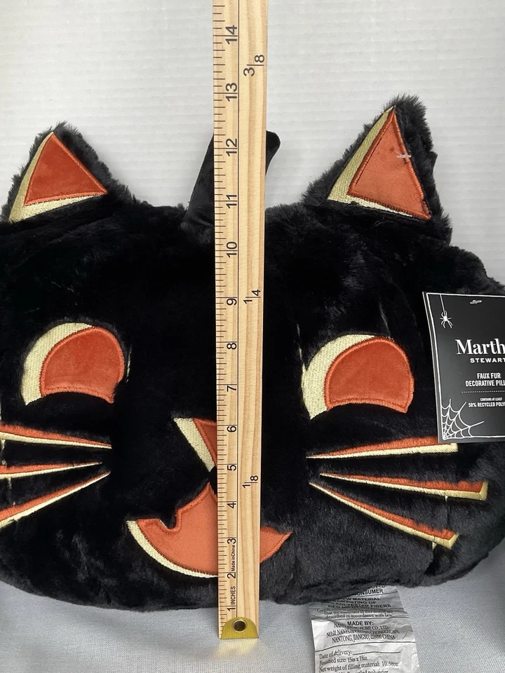 Martha Stewart 人造毛皮装饰枕头 万圣节 黑色 猫 全新 — 第 2/4 张图片