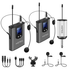 Hotec Wireless System with Dual Headset Microphones/Lavalier Lapel Mics and B...