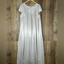 Vintage Natori Satin Large Prairie Nightgown Floral Applique Romantic Sleepwear