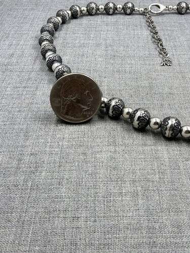 American West Pollack 10mm Oxidized Ball Bead Sterling .925 Adjustable Necklace - Picture 5 of 9