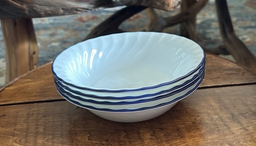 4 Corelle Blue Fleur / Blue Velvet White Swirl + Dark Blue Rim Coupe Cereal Bowl - Picture 7 of 7