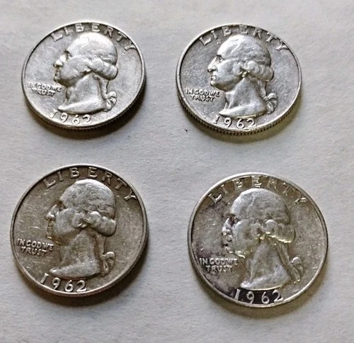 1962 D And P 90% Silver Quarters XF Lot Of 4 $1 Face. W24