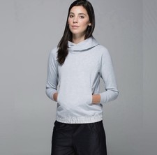 Lululemon All Good Pullover Light Blue Hooded Size 12 Satin Elastic hem