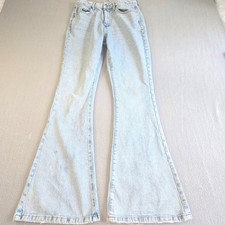 Forever 21 Curved Flare Jeans Womens 28 Light Blue High Rise Denim Bell Bottoms