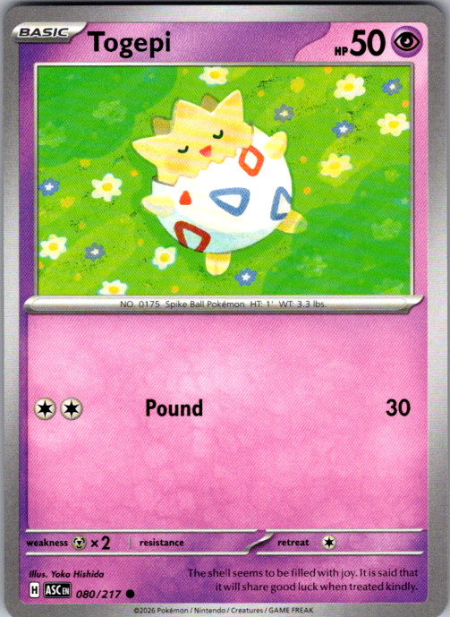 Togepi Common ME: Ascended Heroes 080/217 NM AH-PC04
