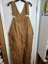 Dickies Duck Brown Overalls Bib Pants Carpenter Men s 46X40 Utility Workwear