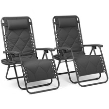 Keplin Quilted Zero Gravity Chairs Heavy Duty Garden Recliners Set of 2 XXL