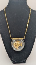 Vintage CASTLECLIFF Lucite Fish Bowl Pendant Necklace Clear Resin Fishbowl