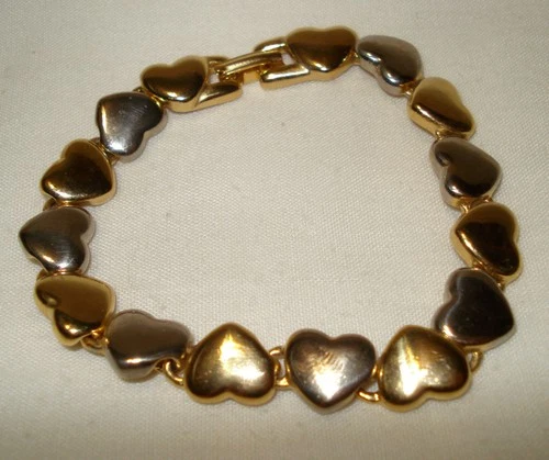 Vntg Two Tone Gold Silver Valentine’s Day Hearts Costume Jewelry Tennis Bracelet