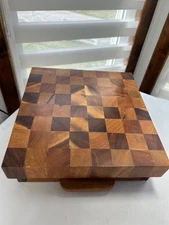 Vintage Heavy Wood Chess/Checker Board w/ Drawer Philippines 13-1/4" x 13-3/4"