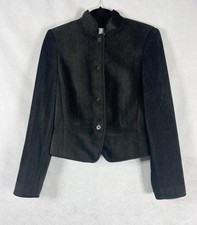 Calvin Klein Platinum Jacket Womens 4 Charcoal Blazer Mock Neck Wool Blend EUC