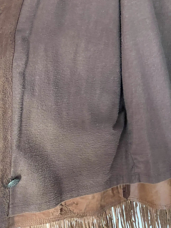 SCULLY Brown Western Crackle Leather Fringe Eagle Buttons Blazer Jacket. Size 46 - Image 3 of 4
