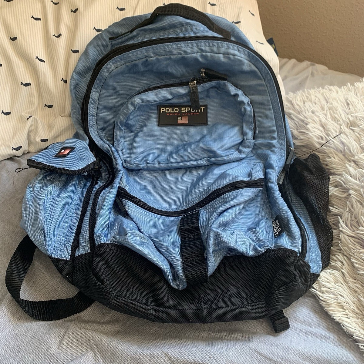 Vintage Polo Sport Ralph Lauren Backpack Blue Black Travel School