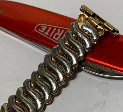 RARE 1945 Speidel Gents PHOENIX 18.5mm Flat Ends Yellow Scissor Bracelet- CLEAN - Picture 12 of 15