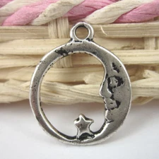 16pcs 16*20mm Antiqued Silver Moon And Star Pendant Charm G0558