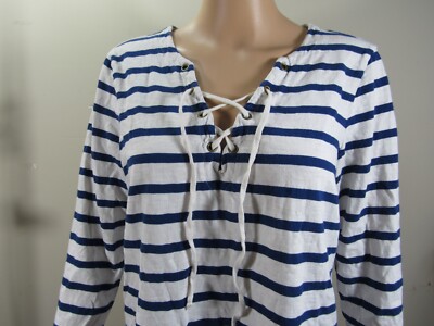 Old Navy Womens Blouse Size L Blue Stripe Pullover Sailor Style