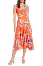 NWT Floral Print Shark Bite Hem Midi Dress 10